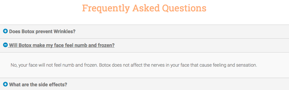 faq examples from botox service page