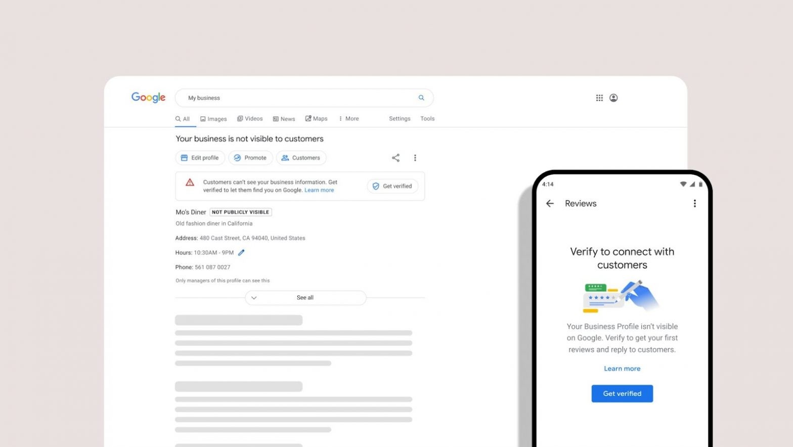 Desktop and Mobile looks at google business profile