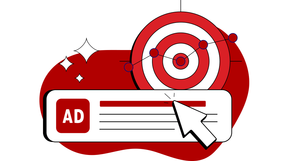 50 50 targeted ppc ads concept in minimalist graphic