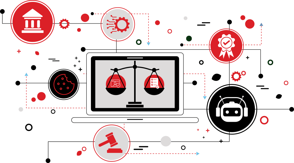 a visualization of various online security and consent concepts