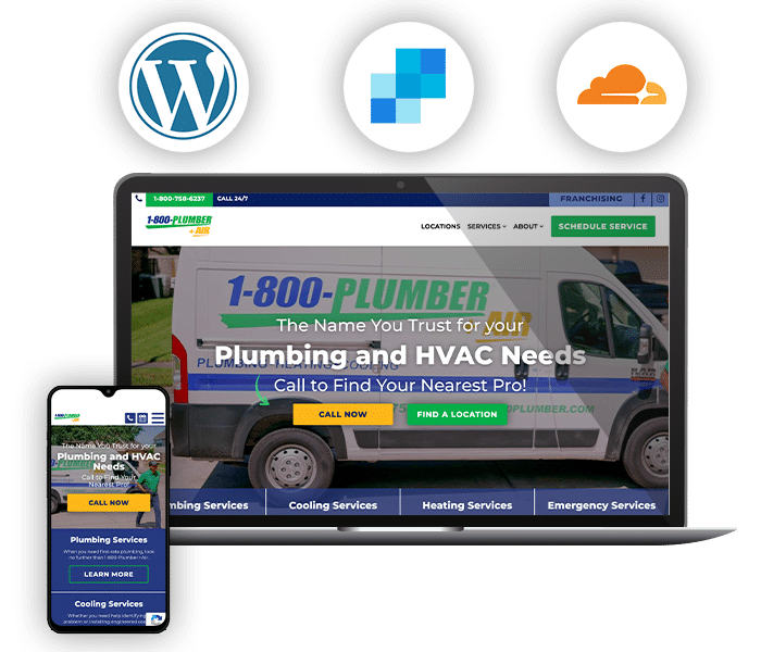 hero overlay web hosting real client site example with logos of industry standard hosting tools