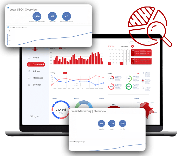hero overlay analytics with examples of a dashboard