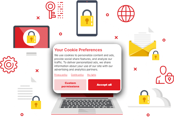 hero overlay consent management visualized with a consent message