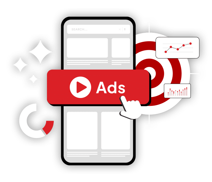 hero overlay vector visualization of did targeting and ads on a mobile device