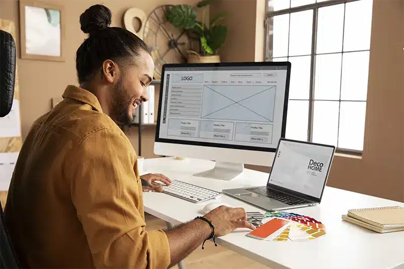 side view man working desk img side view man working desk img