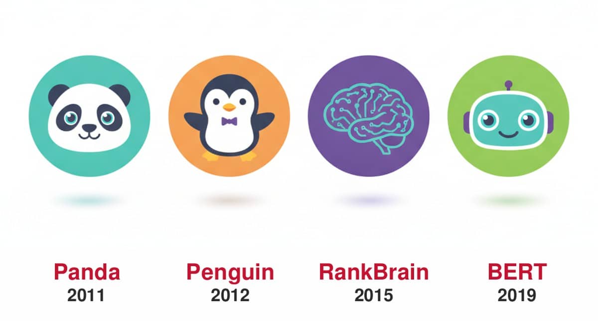 Google Panda, Penguin, RankBrain and BERT algorithm updates