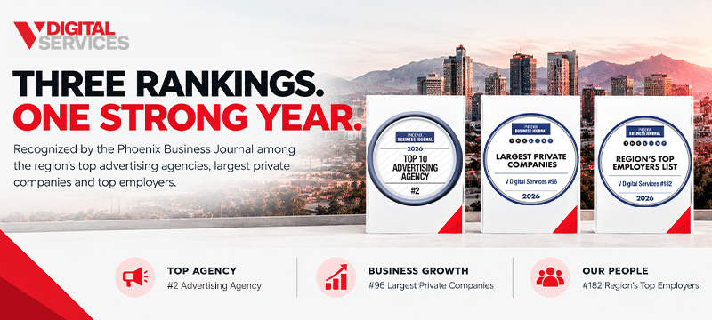 Featured image for post: V Digital Services Powers Ahead in 2026: Secures Top Spots Across Phoenix Business Journal’s Premier Ranking Lists